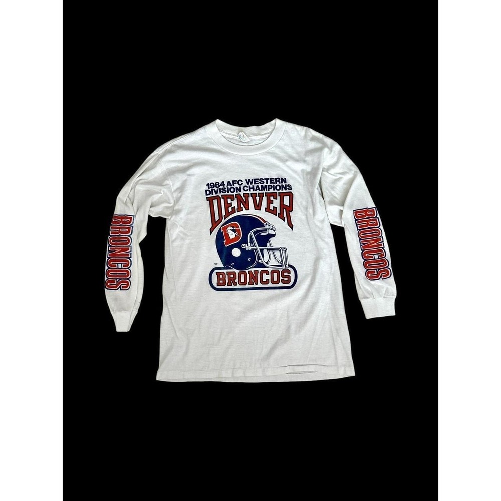 Vintage 1984 AFC Champs Denver Broncos Large White Long Sleeve Shirt